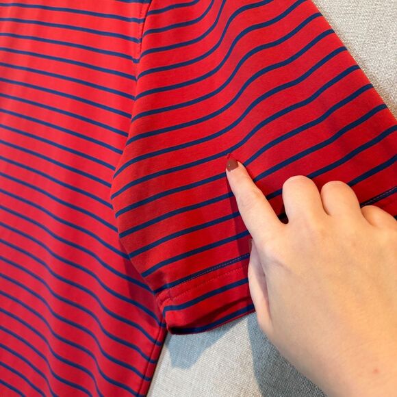 Perlis Crawfish Classic Fit Performance Polo Red & Navy Stripe Size Large - Picture 7 of 8